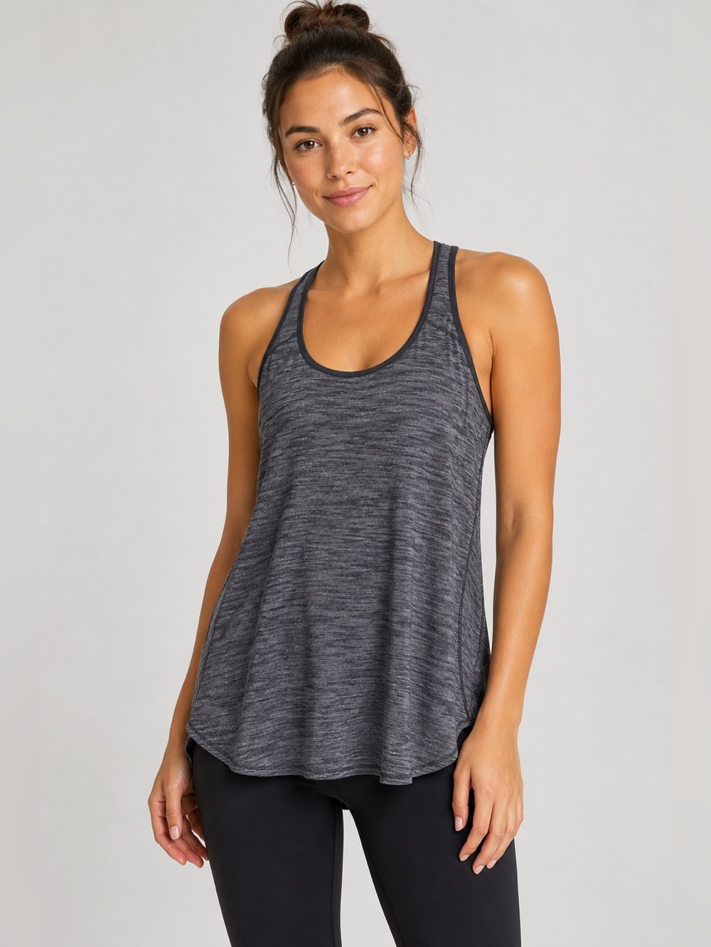 Lululemon Gray Racerback Tank Top M/L Space Dye Flowy Athletic Workout